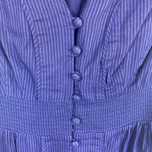 Anthropologie Maeve Navy Blue Stripe Button Front Dress Cap Sleeve Size XS - Picture 2 of 10